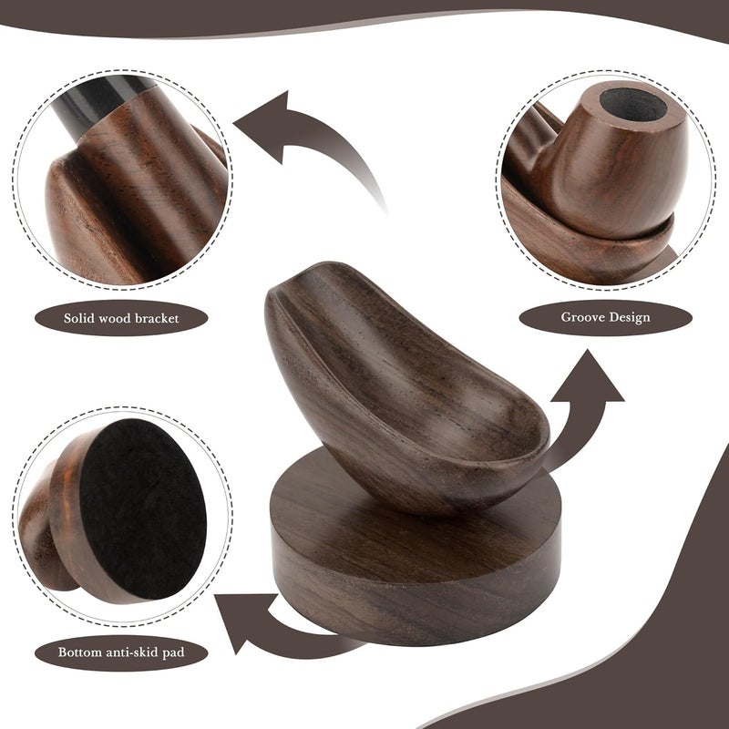 Linkidea Ebony Wood Smoking Pipe Stand, Portable Tobacco Pipe Holder Rack for Men, Wooden Rest Compatible with Most Pipes, Classic Smoking Accessories - Image 2